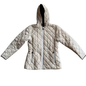 Lands’ End Quilted Hooded Jacket Coat Women’s Sz Small 6-8 Diamond Pattern Cream